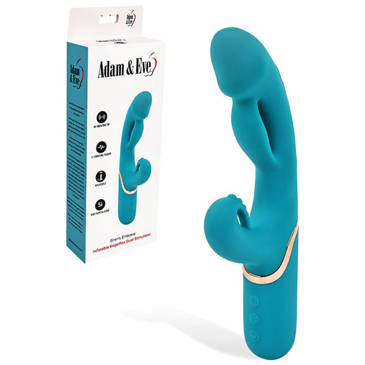 Adam & Eve SIRENS EMBRACE - Teal 24 cm USB Rechargeable Inflatable Rabbit Vibrator Adam & Eve
