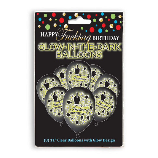 Happy Fucking Birthday Glow In The Dark Balloons - Novelty Birthday Balloons - 8 Pack Little Genie