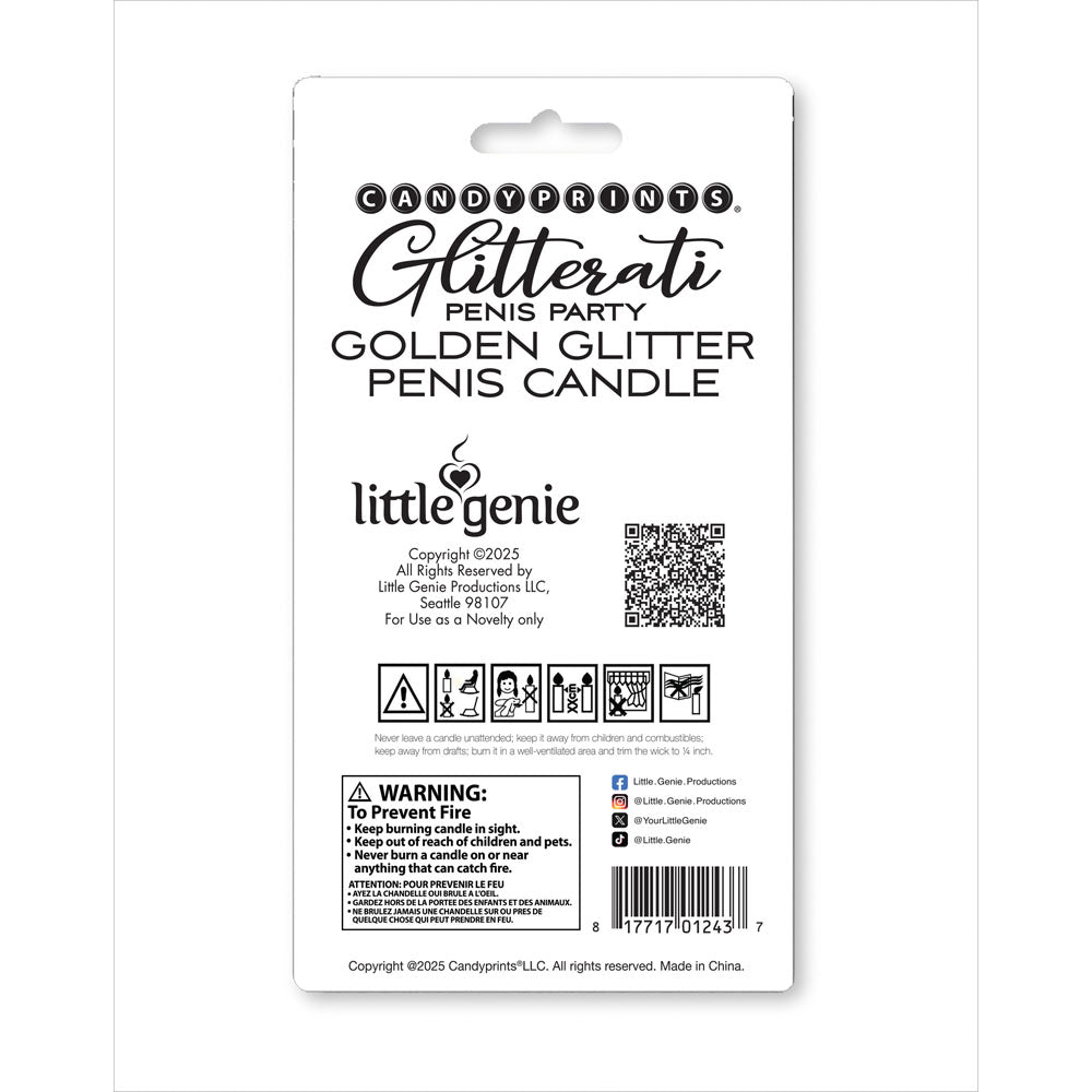 Glitterati Gold Glitter Penis Candle - Gold 10 cm Penis Party Candle Little Genie