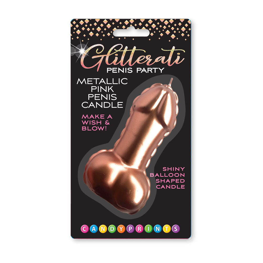 Glitterati Metallic Pink Penis Candle - Rose Gold 10 cm Penis Party Candle Little Genie