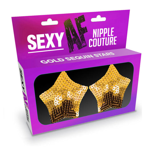 Sexy AF - Nipple Couture Gold Stars - Gold Sequin Reusable Nipple Pasties Gold - ClubX
