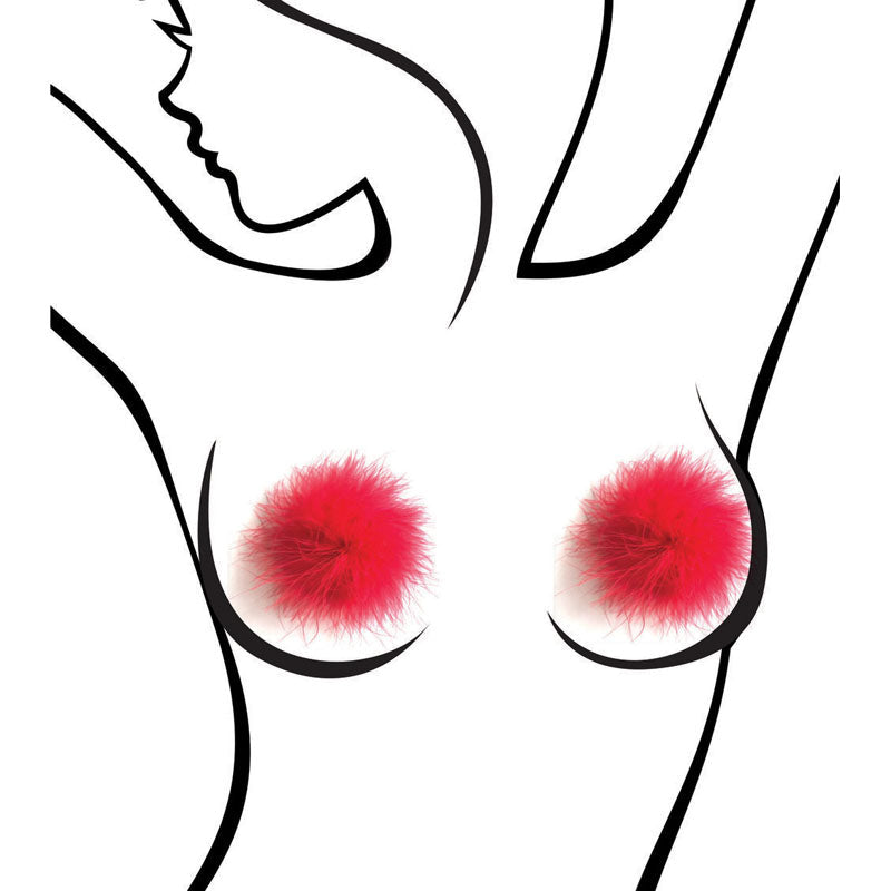 Sexy AF - Nipple Couture Red Marabou - Red Marabou Reuseable Nipple Pasties Little Genie