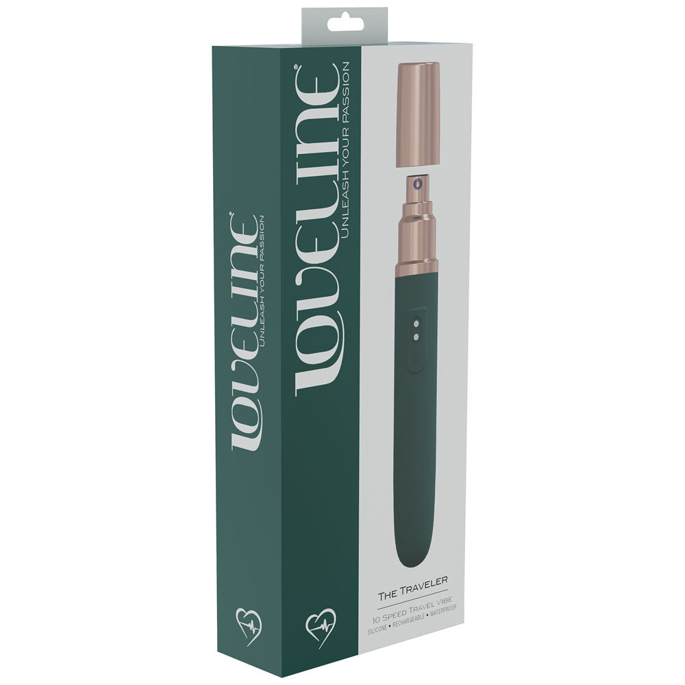 LOVELINE The Traveler - Green - Green 17.6 cm USB Rechargeable Vibrator with Lube Applicator Shots Toys