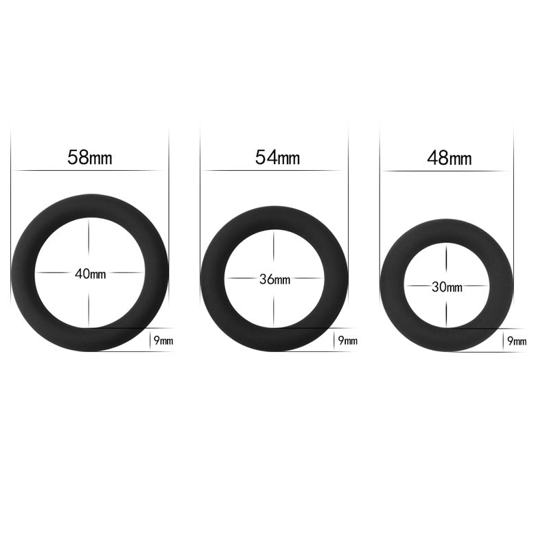 Power Plus Soft Silicone Snug Ring - Black Cock Rings - Set of 3 Sizes Club X