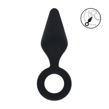 LEVELZ Silicone Anal Plug with Loop - Medium - Black - Black Medium Butt Plug