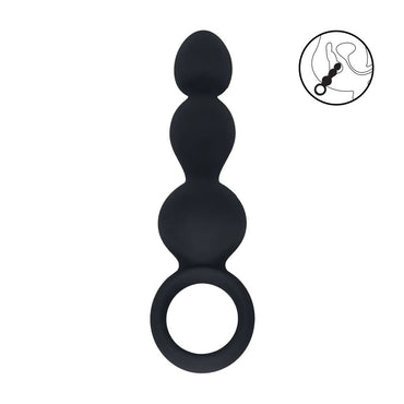 LEVELZ Beaded Silicone Anal Probe with Loop - Black 15.3 cm Beaded Anal Plug