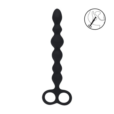 LEVELZ Beaded Silicone Anal Probe with Double Loop - Black 24.5 cm Anal Beads