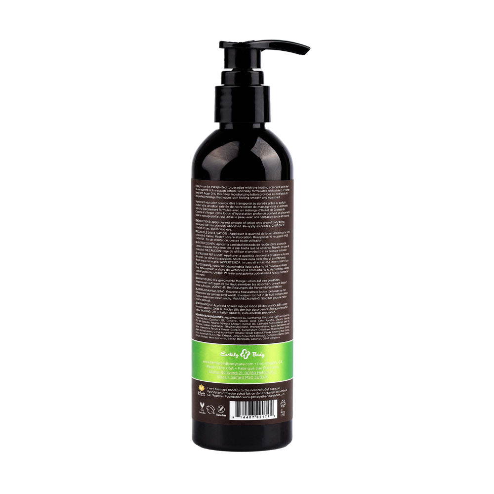 Hemp Seed Massage Lotion - Naked In The Woods (White Tea & Ginger) Scented - 237 ml Bottle Earthly Body