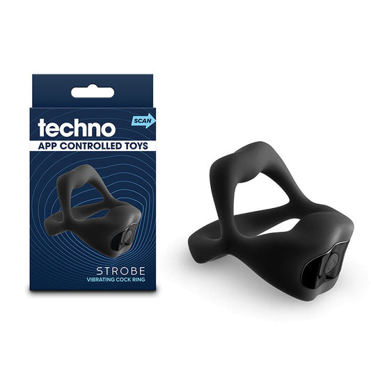 Techno - Strobe - Black - Black USB Rechargeable Vibrating Cock Ring with App Control NS Novelties