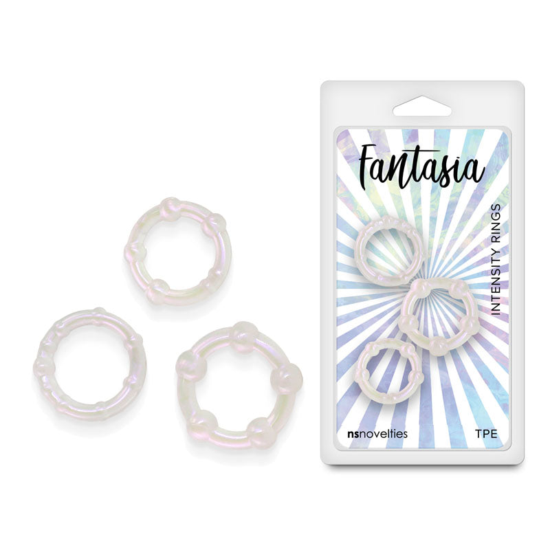 Fantasia - Intensity Rings - Pearl - Pearlescent Beaded Cock Rings - Set of 3 Sizes White - Club X