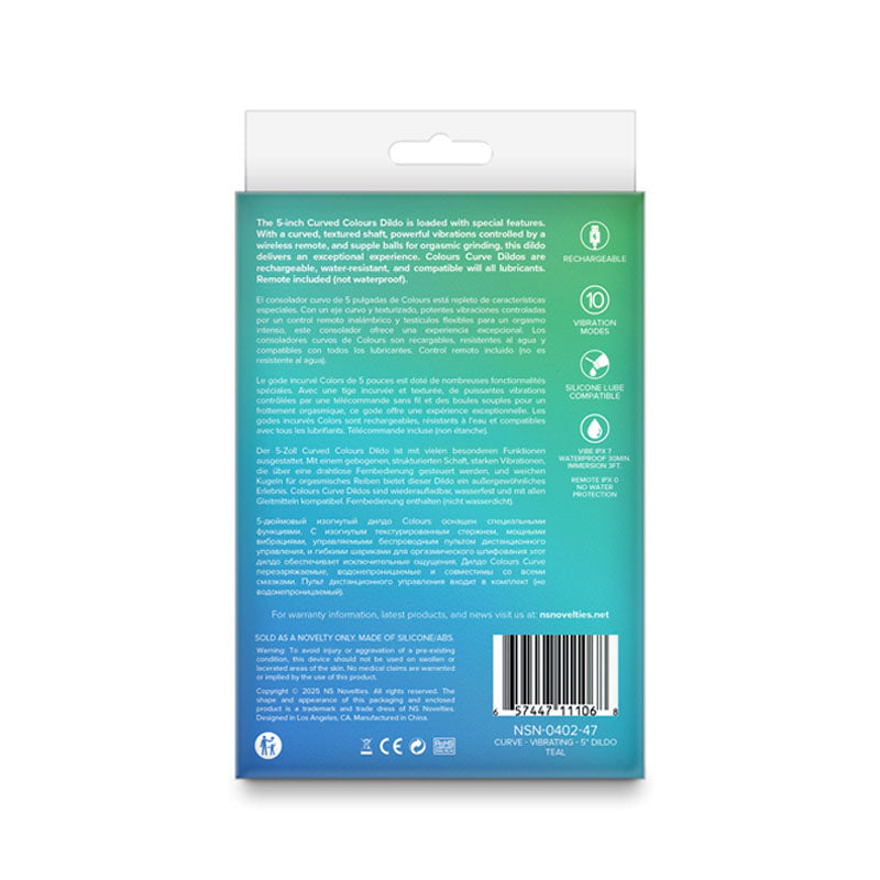 Colours Curve - Vibrating 5'' Dildo - Teal - Teal 12.6 cm USB Rechargeable Vibrating Dildo with Wireless Remote NS Novelties