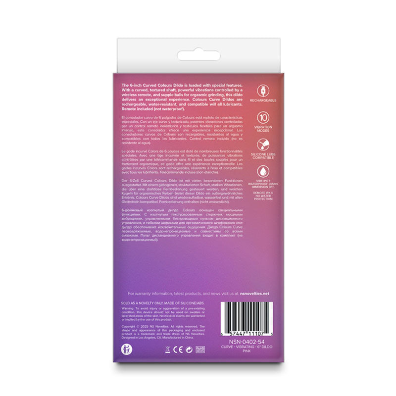 Colours Curve - Vibrating 6'' Dildo - Pink - Pink 16.4 cm USB Rechargeable Vibrating Dildo with Wireless Remote NS Novelties