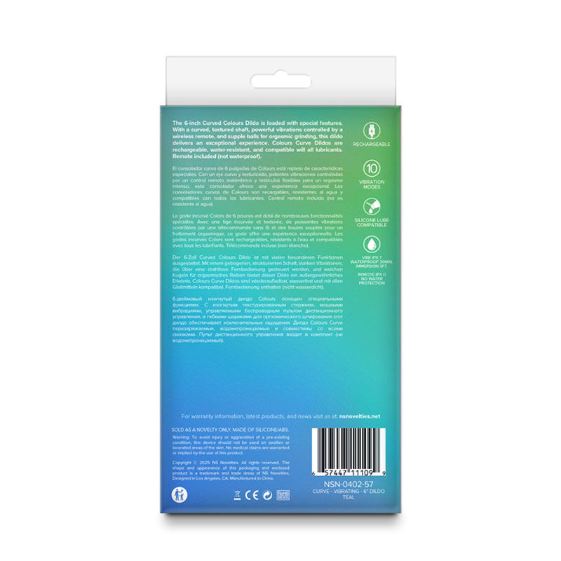 Colours Curve - Vibrating 6'' Dildo - Teal - Teal 16.4 cm USB Rechargeable Vibrating Dildo with Wireless Remote NS Novelties