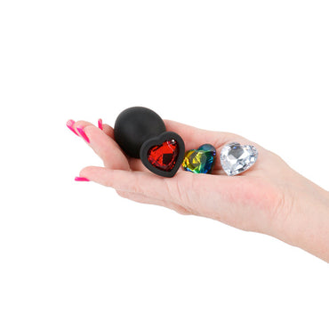 Glams Xchange Heart - Medium - Black Medium Butt Plug with Interchangeable Heart Gems NS Novelties