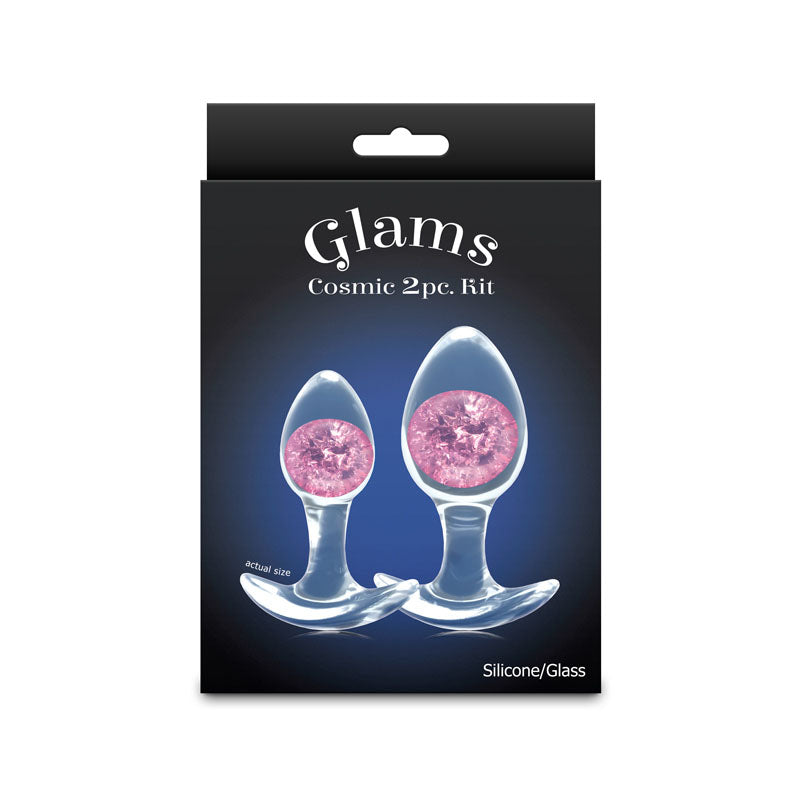 Glams Cosmic 2pc Kit - Pink - Clear/Pink Butt Plugs - Set of 2 Sizes NS Novelties