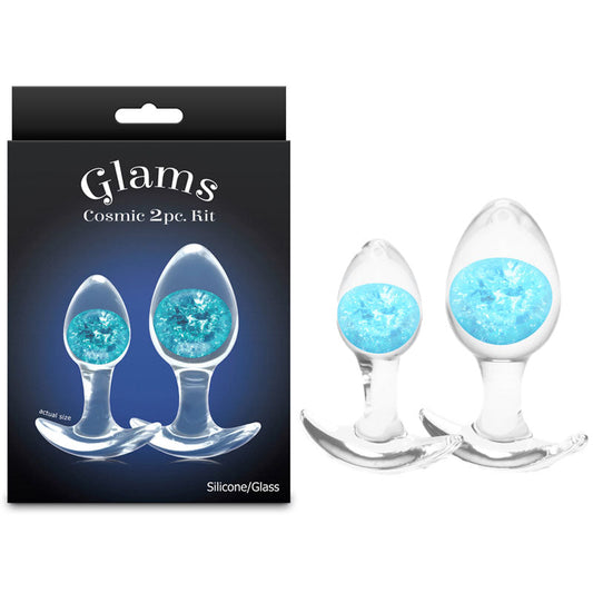 Glams Cosmic 2pc Kit - Blue - Clear/Blue Butt Plugs - Set of 2 Sizes NS Novelties