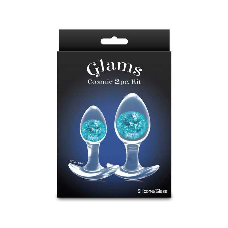 Glams Cosmic 2pc Kit - Blue - Clear/Blue Butt Plugs - Set of 2 Sizes NS Novelties