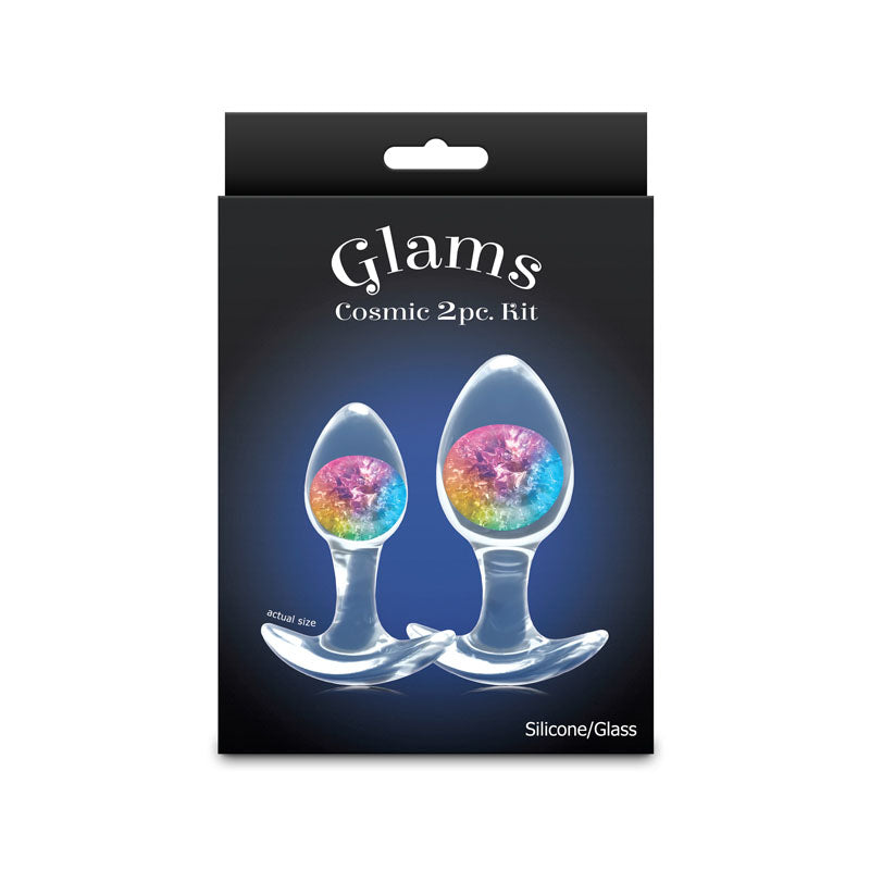 Glams Cosmic 2pc Kit - Rainbow - Clear/Rainbow Butt Plugs - Set of 2 Sizes NS Novelties