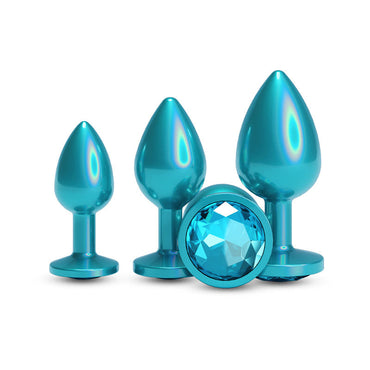 Rear Assets Trainer Kit - Iridescent Teal - Iridescent Teal Metallic Butt Plugs - Set of 3 Sizes NS Novelties