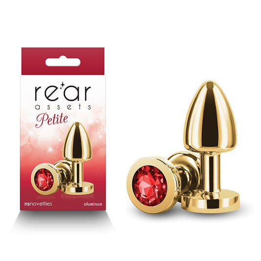 Rear Assets Petite - Gold with Red Gem - Gold 6 cm Metal Butt Plug with Red Round Gem Base NS Novelties