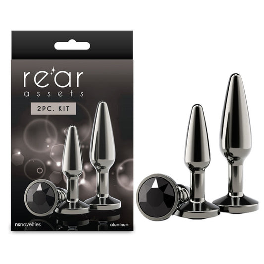 Rear Assets Tapered Trainer Kit - Gunmetal - Gunmetal Grey Metal Butt Plugs - Set of 2 Sizes NS Novelties