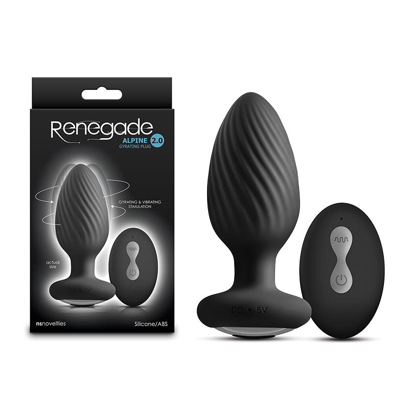 Renegade Alpine 2.0 - Black 10.7 cm USB Rechargeable Gyrating Anal Plug with Remote Black - Club X