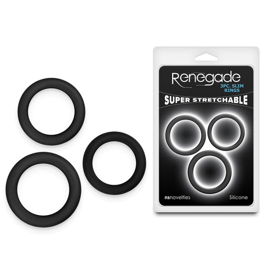 Renegade 3pc Slim Rings - Black - Black Cock Rings - Set of 3 Sizes Black - Club X