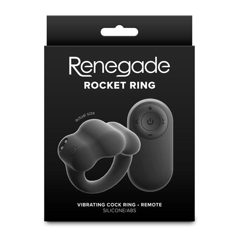 Renegade Rocket Ring - Black - Black USB Rechargeable Vibrating Cock Ring with Wireless Remote NS Novelties