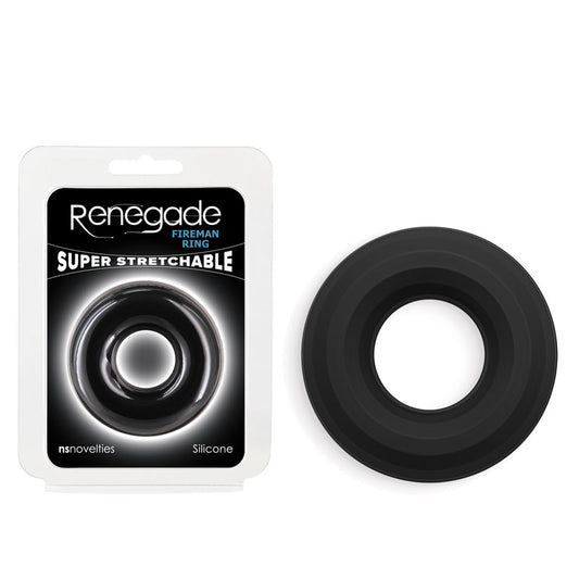 Renegade Fireman Ring - Large - Black - Black Large Cock Ring Black - Club X