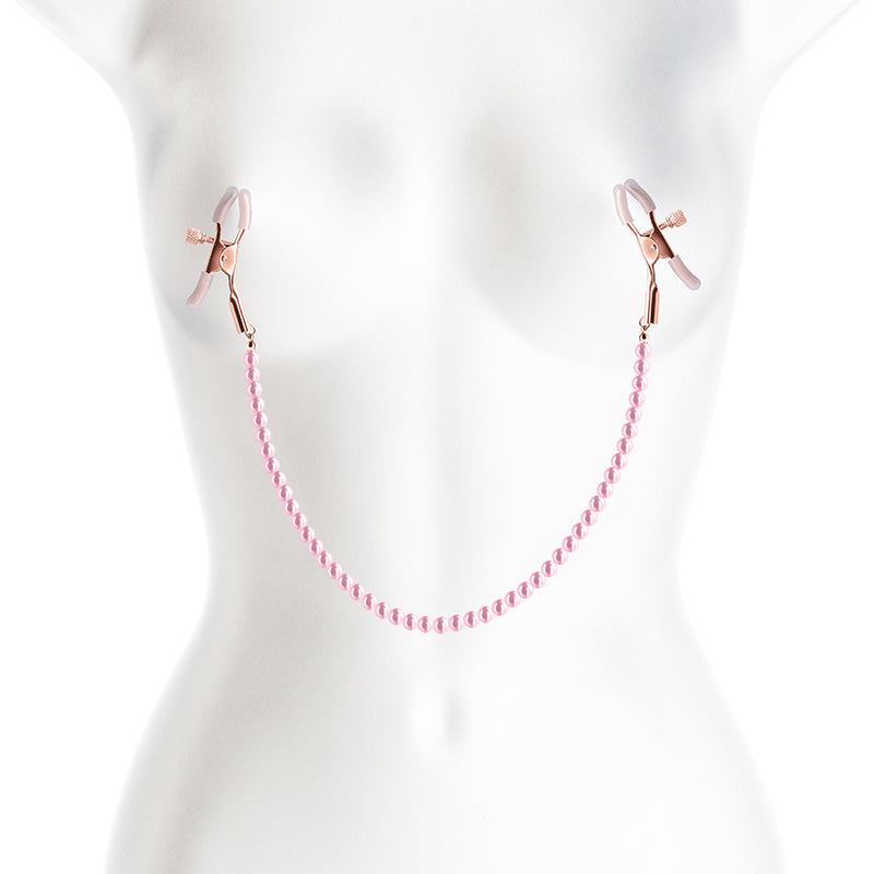 Bound DC1 Alligator Style with Pink Pearl Chain Nipple Clamps - Club X