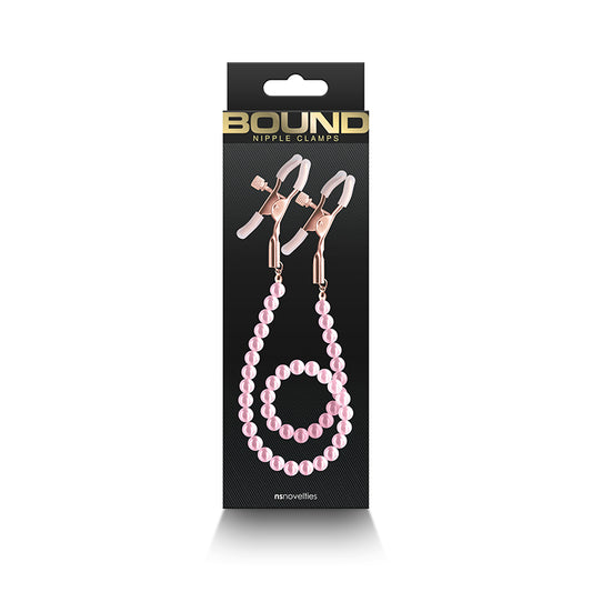 Bound DC1 Alligator Style with Pink Pearl Chain Nipple Clamps - Club X