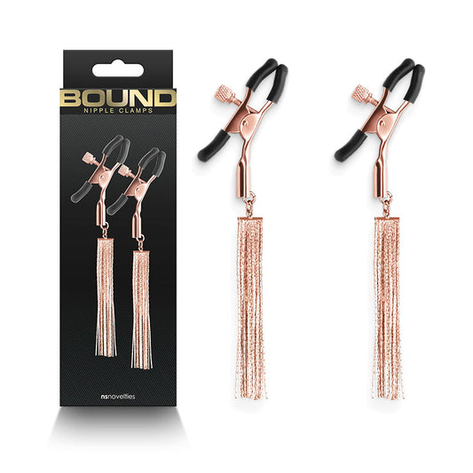 Bound D2 Adjustable Tassel Rose Gold Nipple Clamps - Club X