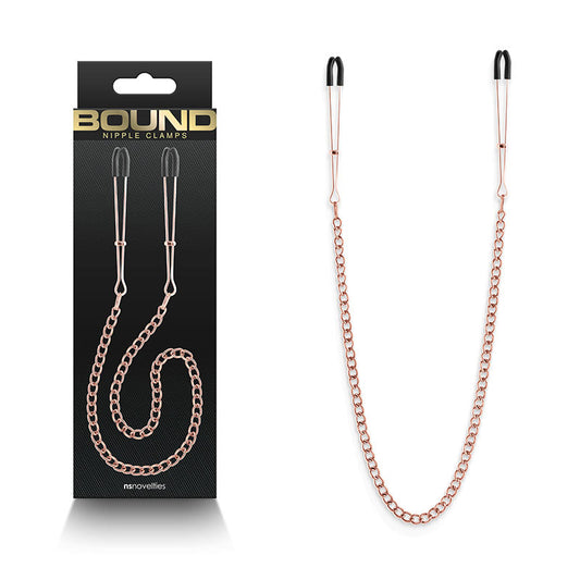 Bound Nipple Clamps - DC3 - Rose Gold - Rose Gold Nipple Clamps with Chain NS Novelties