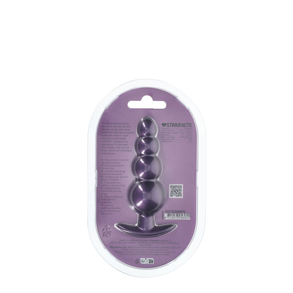OUCH! Beaded Anal Plug - Metallic Purple - Metallic Purple 11.7 cm Butt Plug Shots Toys