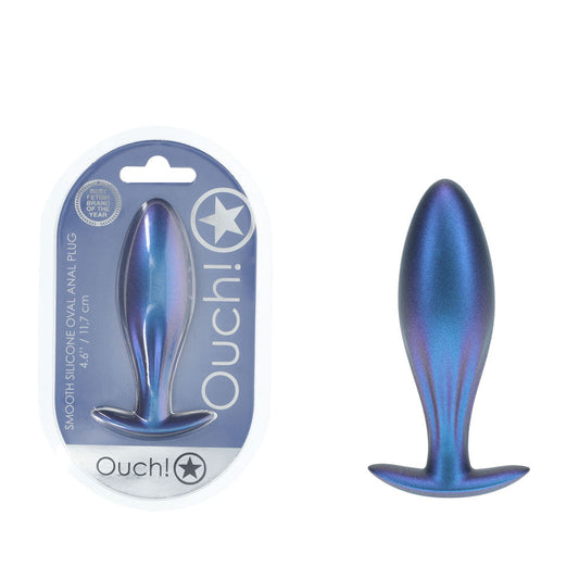 OUCH! Oval Anal Plug - Metallic Blue - Metallic Blue 11.7 cm Butt Plug Shots Toys