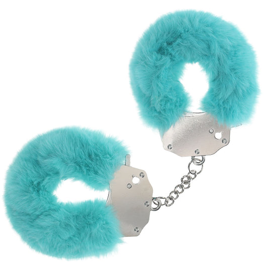 OUCH! Heavy-Duty Fluffy Cuffs - Blue - Blue Fluffy Restraints Blue - ClubX