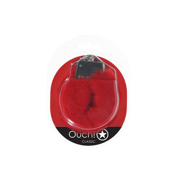 OUCH! Classic Fluffy Cuffs - Red - Red Fluffy Restraints Shots Toys