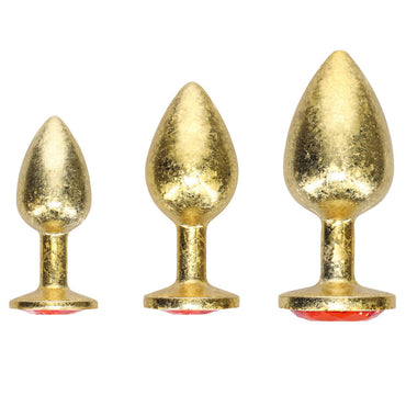 OUCH! Milan Collection - Metal Anal Plug Set - Gold - Gold Butt Plugs with Gem Bases - Set of 3 Sizes Shots Toys