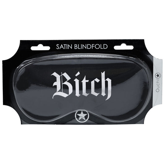 OUCH! Satin Mask - Bitch - Black Printed Eye Mask Shots Toys