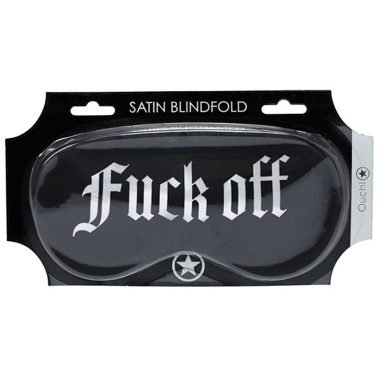 OUCH! Satin Mask - Fuck Off - Black Printed Eye Mask Shots Toys