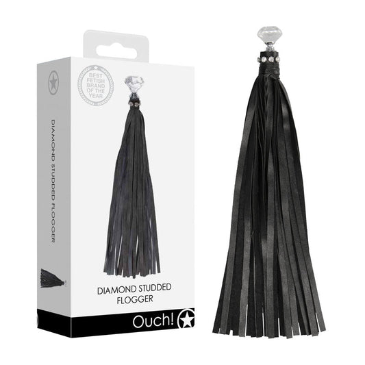 OUCH! Diamond Studded Whip - Black Whip Shots Toys