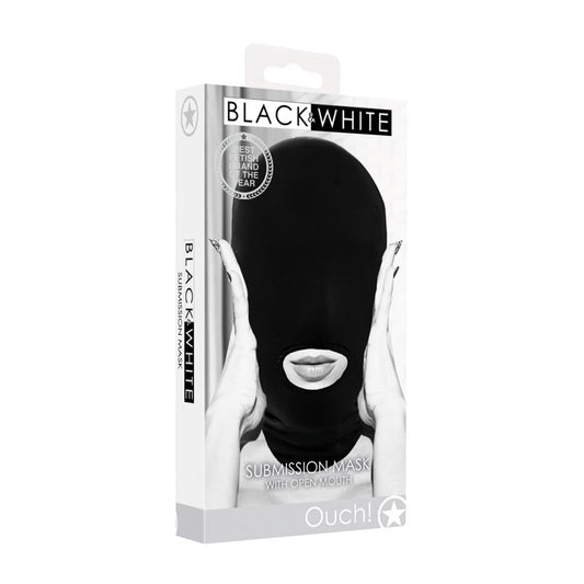 OUCH! Black & White Submission Mask - Black Hood Mask Black - Club X