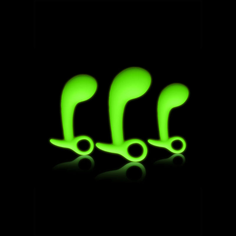 OUCH! Glow In The Dark Prostate Kit - Glow in Dark Prostate Massagers - Set of 3 Green / 50 - Club X