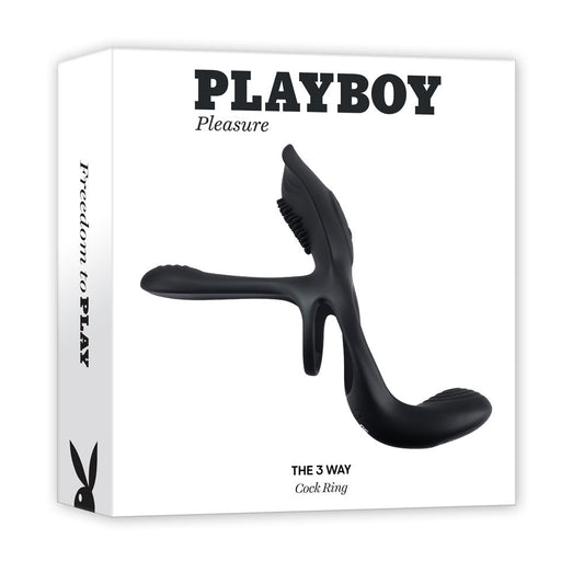 Playboy Pleasure The 3 Way - Black USB Rechargeable Vibrating Cock Ring with Wireless Remote Playboy Pleasure
