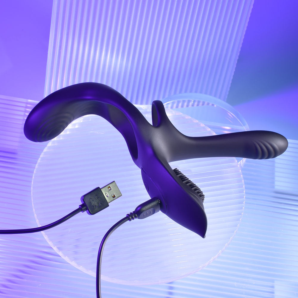 Playboy Pleasure The 3 Way - Black USB Rechargeable Vibrating Cock Ring with Wireless Remote Playboy Pleasure