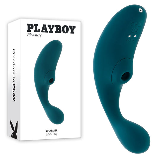 Playboy Pleasure CHARMER - Blue USB Rechargeable Vibrator with Clitoral Suction Blue - Club X