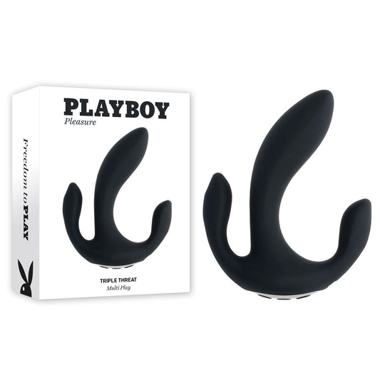 Playboy Pleasure TRIPLE THREAT - Black USB Rechargeable Triple Probe Vibrator Playboy Pleasure