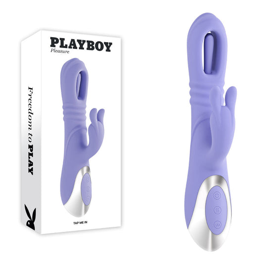 Playboy Pleasure TAP ME IN - Purple 24.2 cm USB Rechargeable Rabbit Vibrator with Tapping Shaft Playboy Pleasure