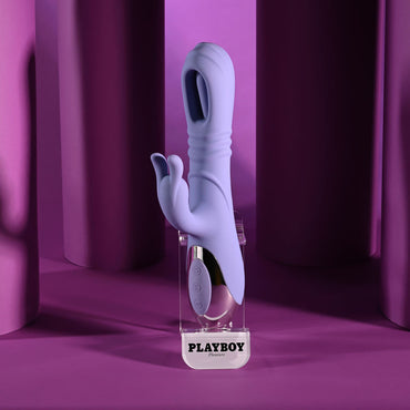 Playboy Pleasure TAP ME IN - Purple 24.2 cm USB Rechargeable Rabbit Vibrator with Tapping Shaft Playboy Pleasure