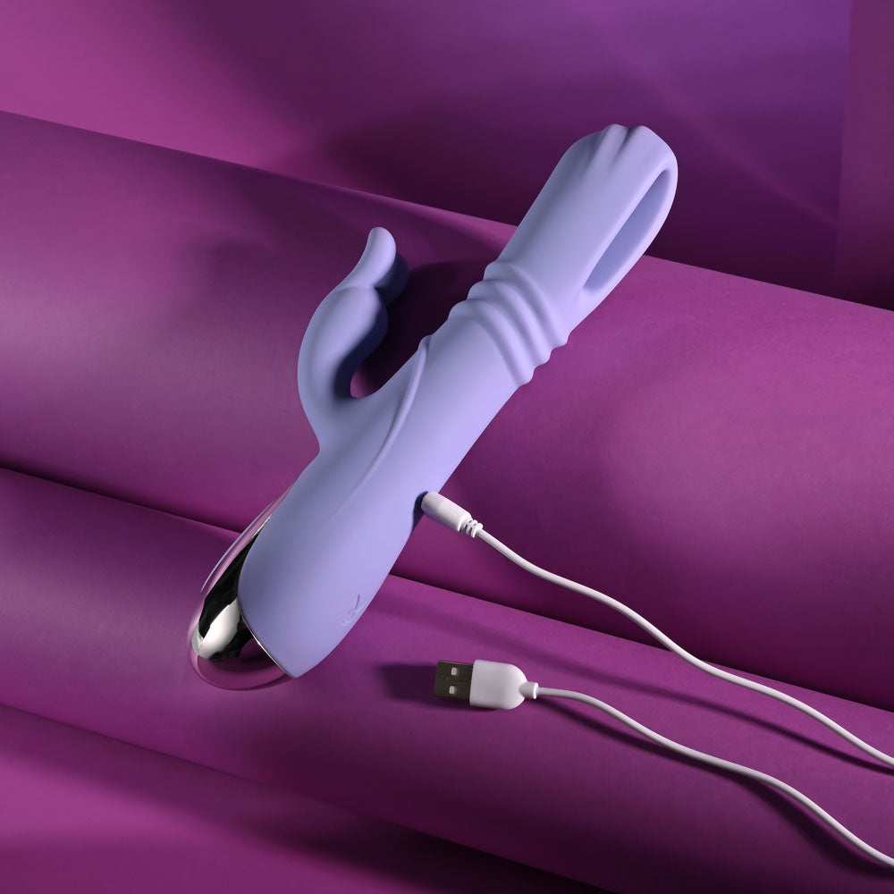 Playboy Pleasure TAP ME IN - Purple 24.2 cm USB Rechargeable Rabbit Vibrator with Tapping Shaft Playboy Pleasure